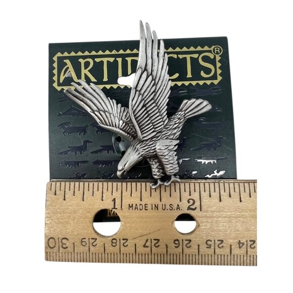 Artifacts JJ Bald Eagle in Flight Pewter Silver Tone Brooch Pin 1986 NEW Vtg - Picture 3 of 3